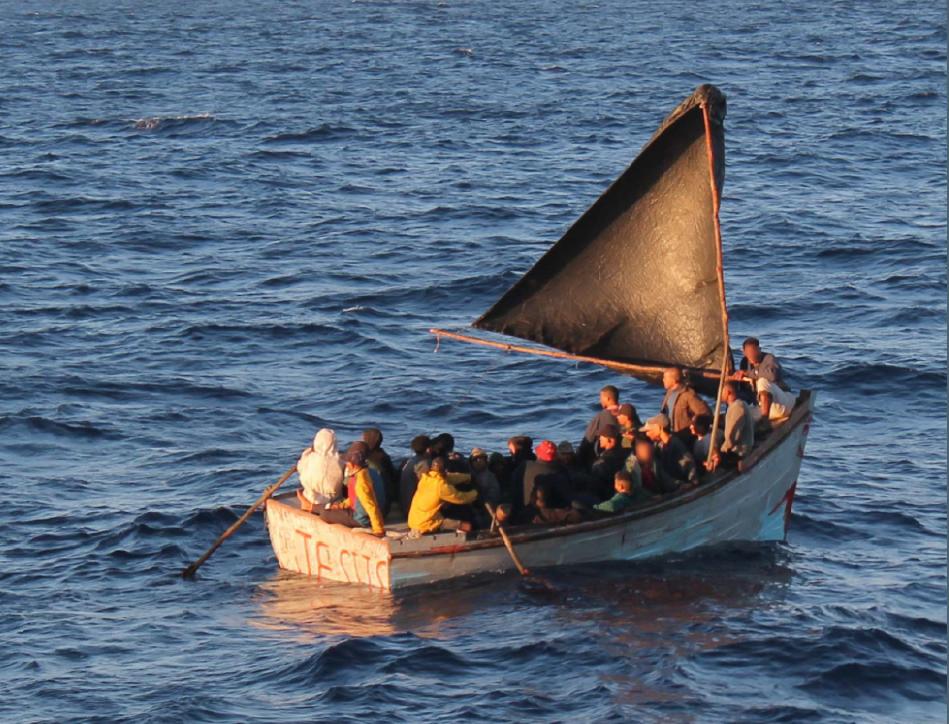 An interdicted migrant voyage approximately 23 miles east of Biscayne Bay, Florida, Oct 25, 2022. The people were repatriated to Cuba on Oct. 28, 2022. (U.S. Coast Guard photo)