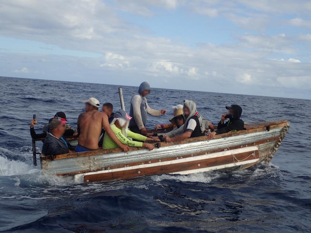 An interdicted migrant voyage approximately 7 miles south of Key Largo, Florida, Oct 25, 2022. The people were repatriated to Cuba on Oct. 28, 2022. (U.S. Coast Guard photo)