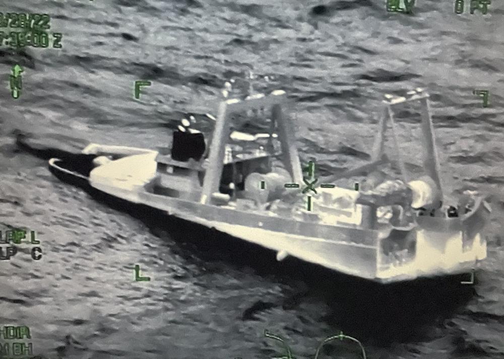 The Coast Guard and good Samaritans rescued 13 people from the 115-foot fishing vessel, Tremont, Oct. 28, 2022 after the fishing vessel and a container vessel reportedly collided 63 miles southeast of Chincoteague, Virginia. 