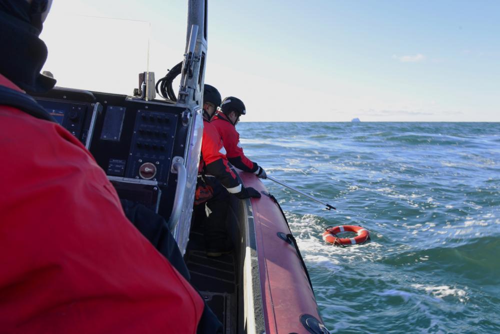 USCGC Stratton conducts boat operations offshore Little Diomede, Alaska