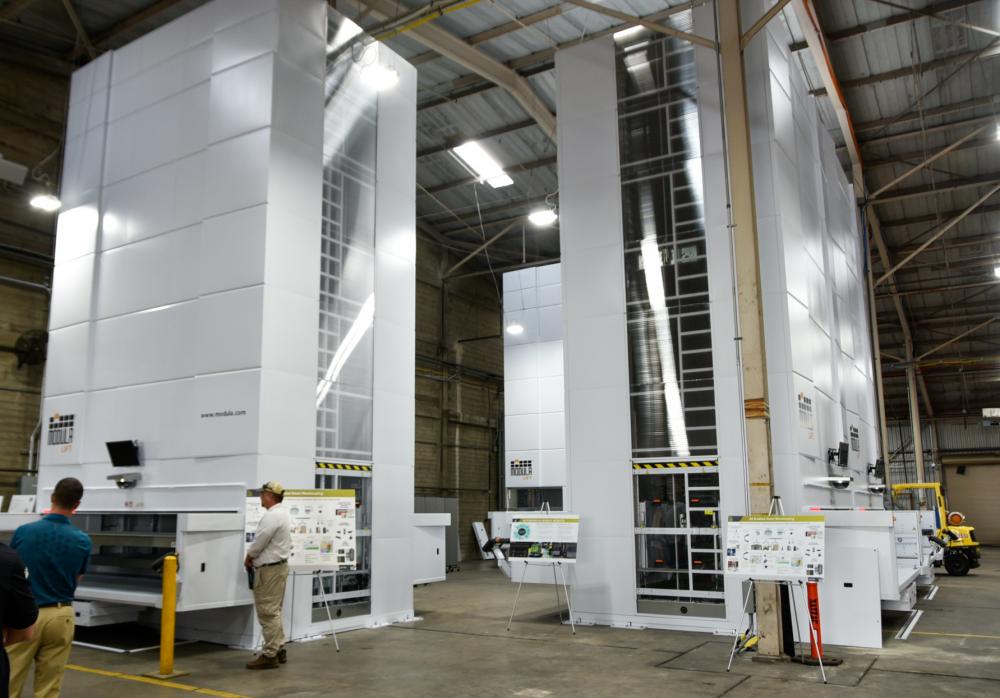 Two of the Modula Vertical Lift Modules at the 5G smart warehouse located on Naval Air Station North Island.