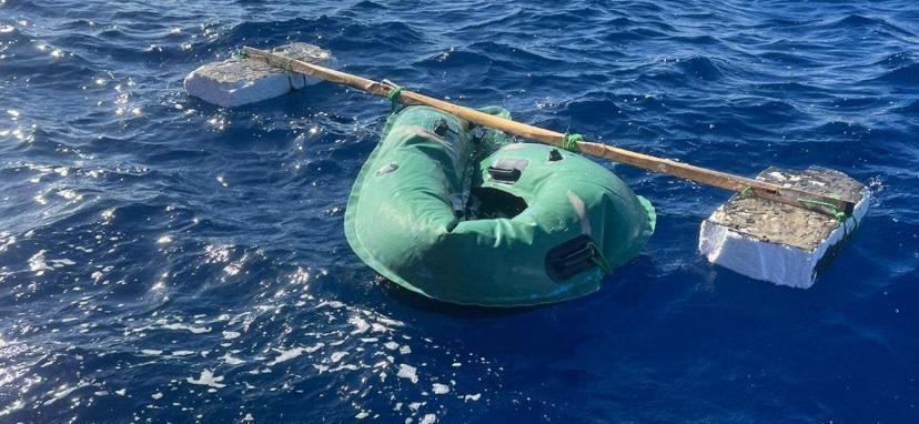 A Station Marathon law enforcement crew alerted Sector Key West watchstanders of this homemade vessel about 9 miles south of Ohio Key, Florida, Oct. 31, 2022. The Cubans were repatriated to Cuba on Nov. 4, 2022. (U.S. Coast Guard photo by Station Marathon's crew)