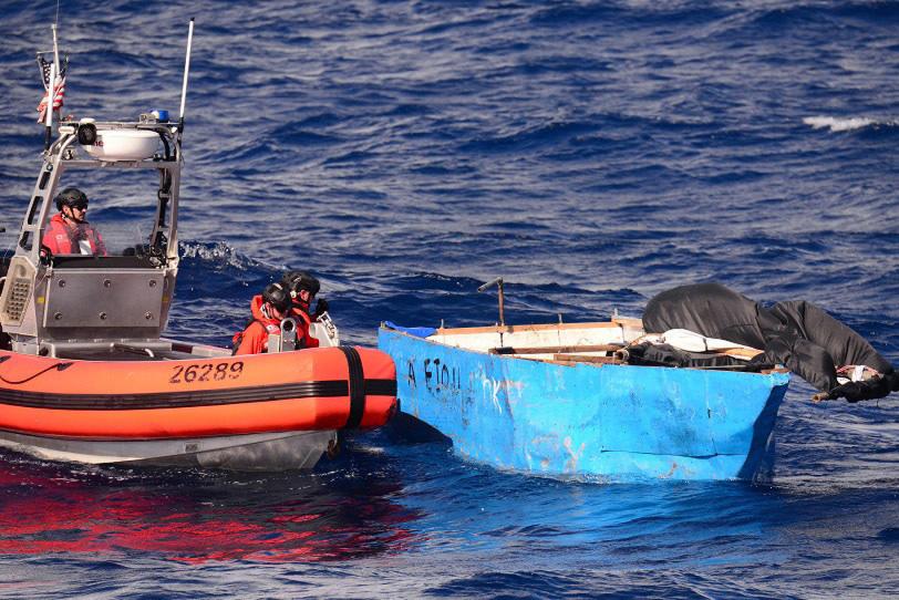A Coast Guard Air Station Miami HC-144 law enforcement aircrew alerted Sector Key West watchstanders of this migrant vessel about 45 miles south of Grassy Key, Florida, Nov. 6, 2022. The people were repatriated on Nov. 12, 2022. (U.S. Coast Guard photo)