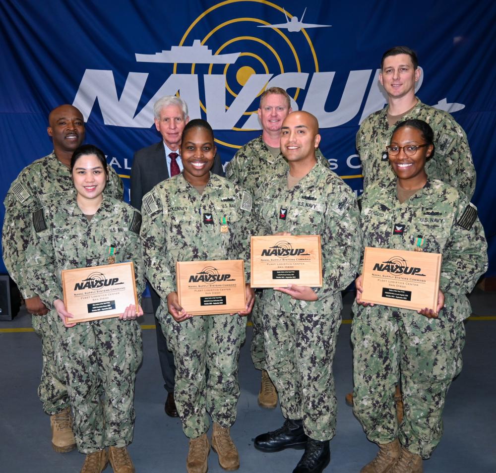Capt. Cory Schemm, commanding officer, NAVSUP FLC San Diego, presented awards to sailors during the command award ceremony Nov. 15.