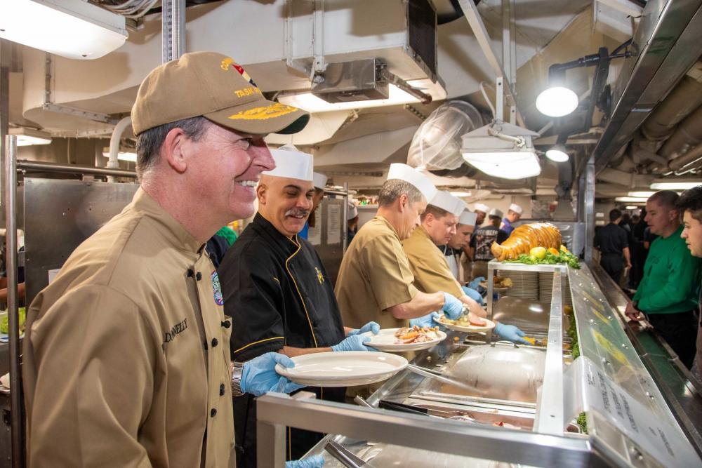 USS Ronald Reagan (CVN 76) Sailors prepare Thanksgiving feast
