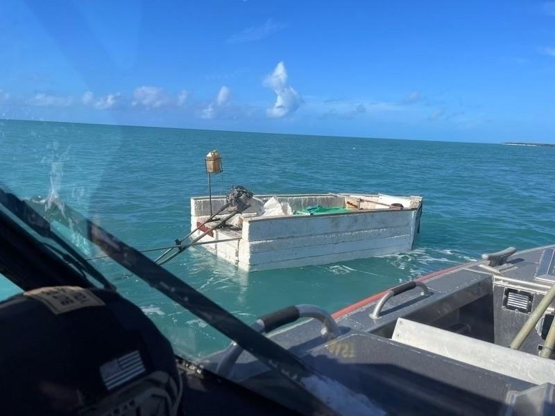 A migrant vessel floating near Marquesas Key, Florida, Nov. 25, 2022. The Coast Guard Cutter Resolute's crew repatriated 192 Cubans to Cuba, Nov. 30, 2022, following 13 interdictions off Florida's coast. (U.S. Coast Guard photo)