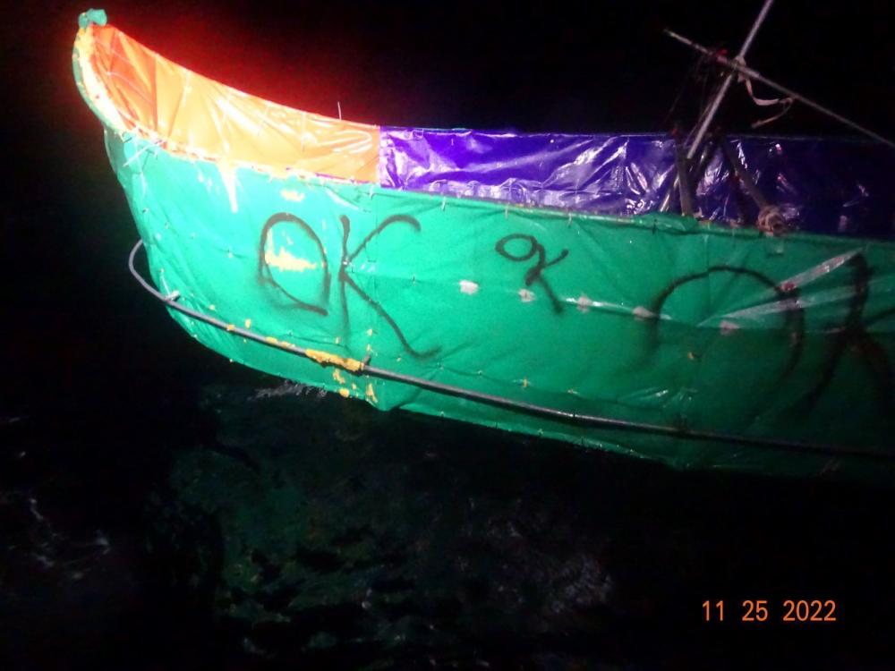 A migrant vessel floating near Marquesas, Florida, Nov. 25, 2022. The Coast Guard Cutter Resolute’s crew repatriated 192 Cubans to Cuba, Nov. 30, 2022, following 13 interdictions off Florida’s coast. (U.S. Coast Guard photo)