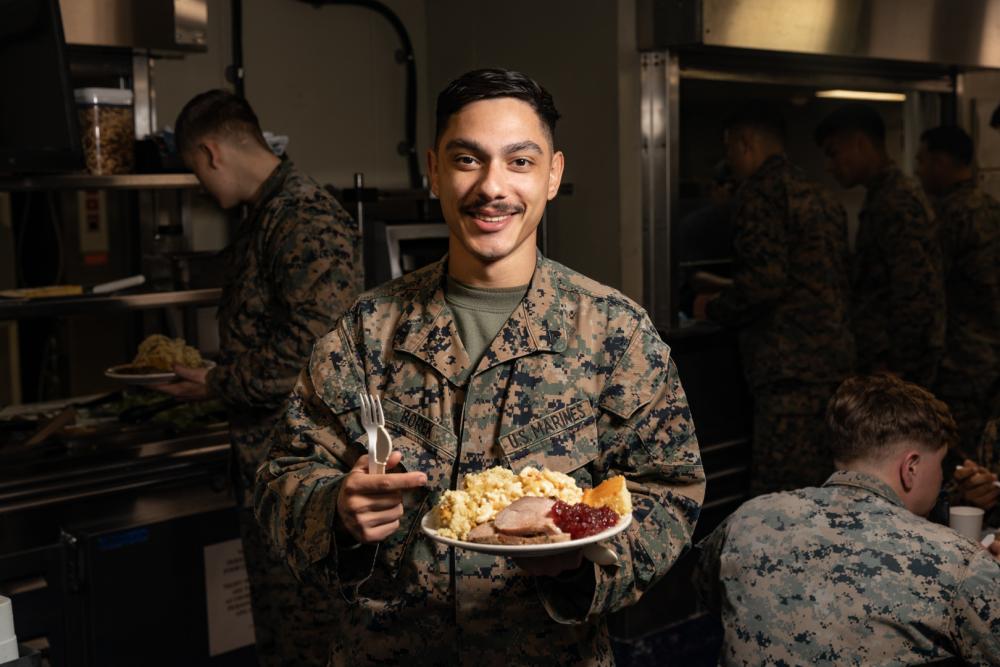 II Marine Expeditionary Force Marines Celebrate Thanksgiving Day on USNS Trenton