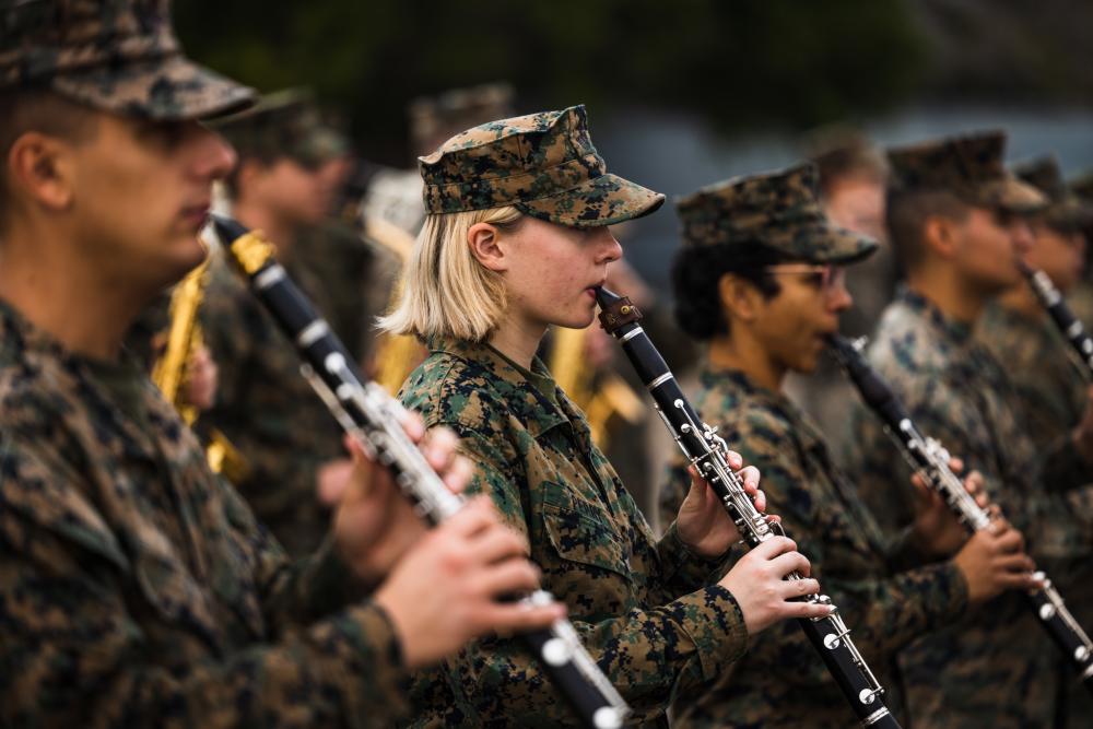 West Coast band Marines march in 2023 Rose Parade