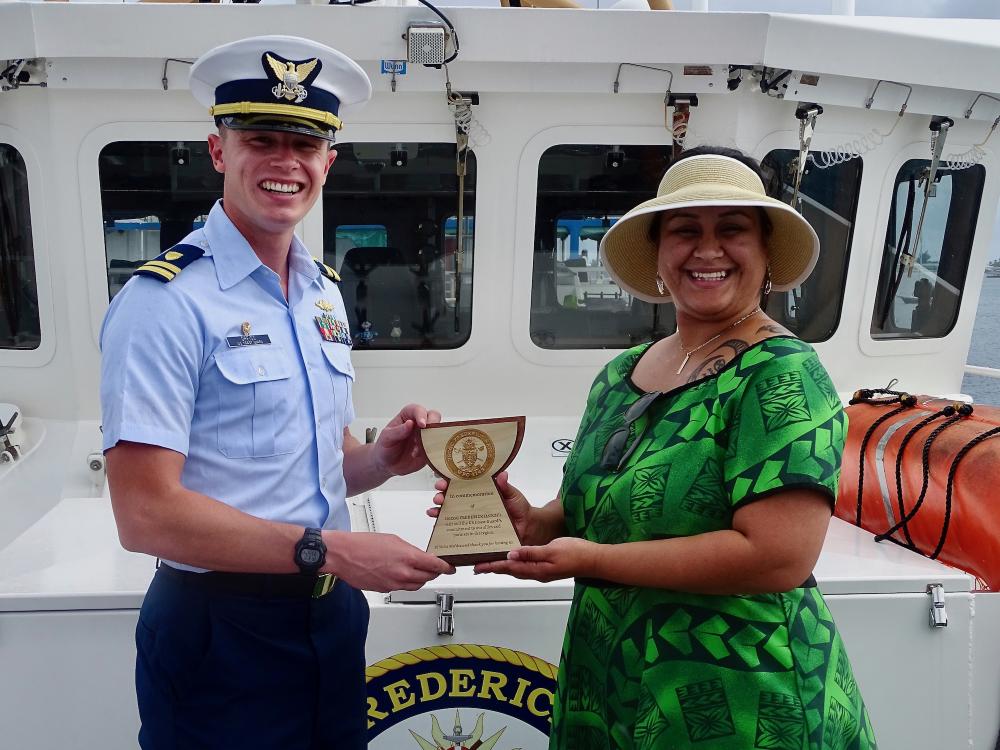 The command of the USCGC Frederick Hatch (WPC 1143) hosts Minister of Foreign Affairs and Trade Kitlang Kabua, and her team while in Majuro, Republic of the Marshall Islands, on Dec. 5, 2022. 