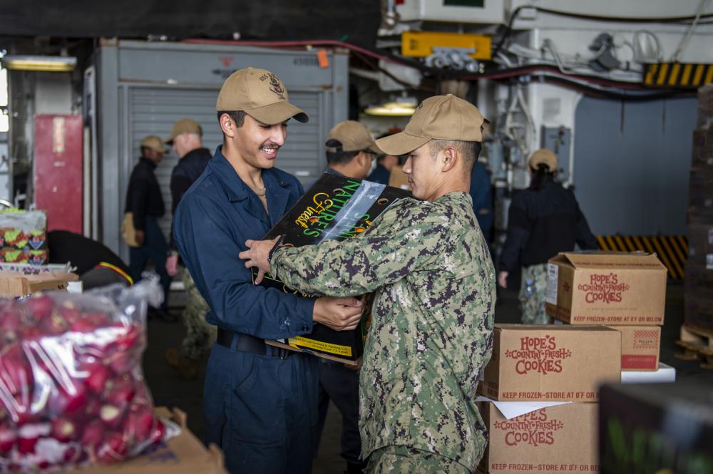 USS Boxer Onloads Food Supplies
