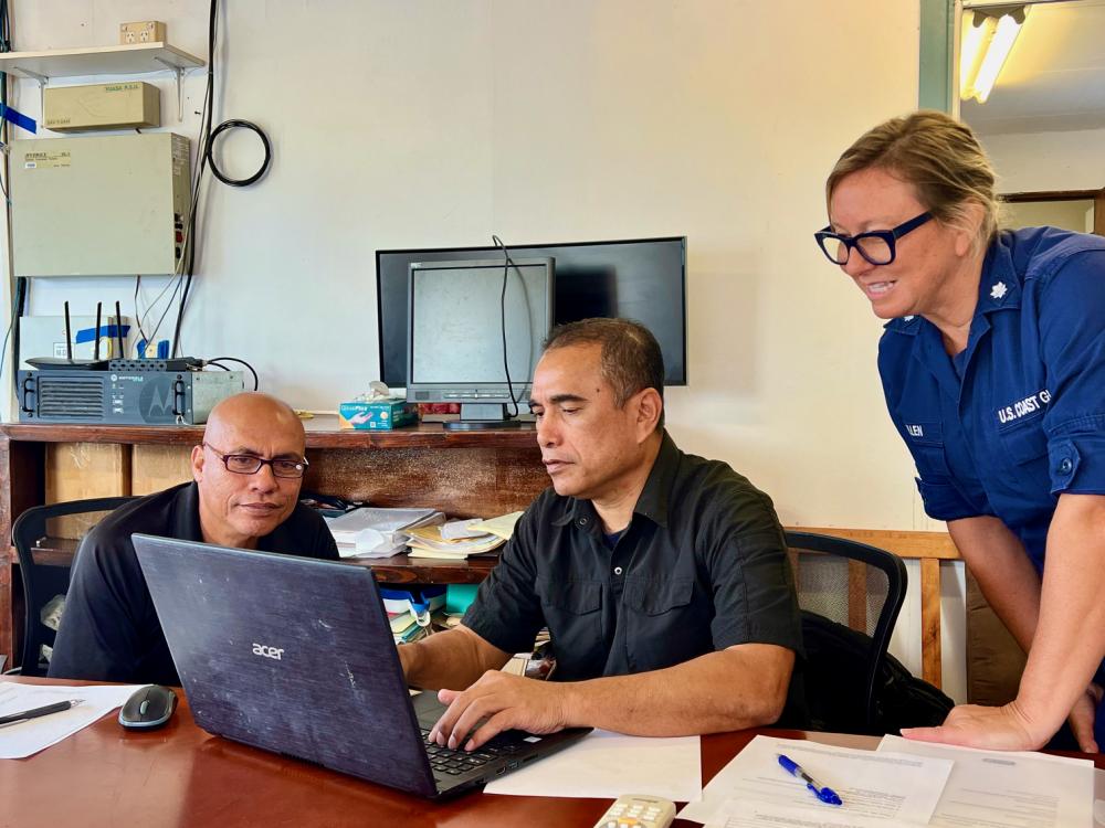 U.S. Coast Guard and FSM Maritime Wing members conduct a tabletop exercise to test the mechanics of using the enhanced shiprider agreement in Pohnpei, FSM, Dec. 12-15, 2022.